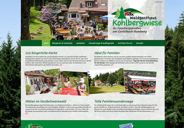 Waldgasthof Kohlbergwiese - individuell gestaltete Gastronomiehomepage mit CMS