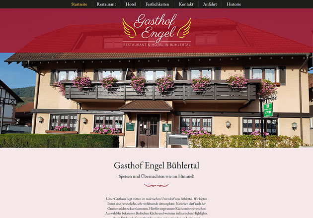 Gasthof Engel Bühlertal - individuell gestaltete Gastronomiehomepage mit CMS