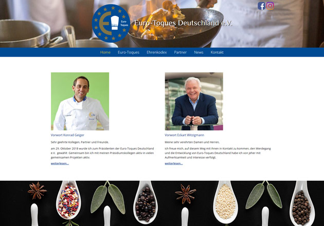 Euro Toques Deutschland - individuell gestaltete responsive Webseite der Gastronomievereinigung - CMS Contao