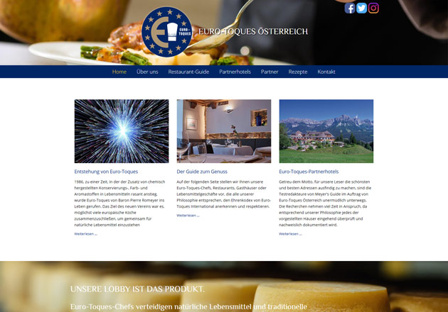 Euro Toques Österreich - individuell gestaltete responsive Webseite der Gastronomievereinigung - CMS Contao