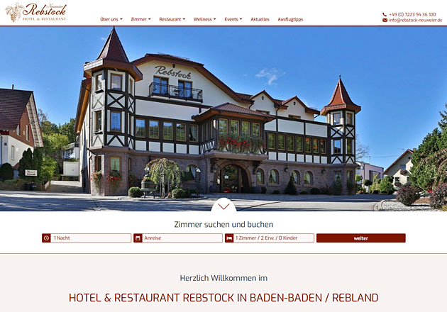 Rebstock Neuweier / Baden-Baden - individuell gestaltete Gastronomiehomepage mit CMS